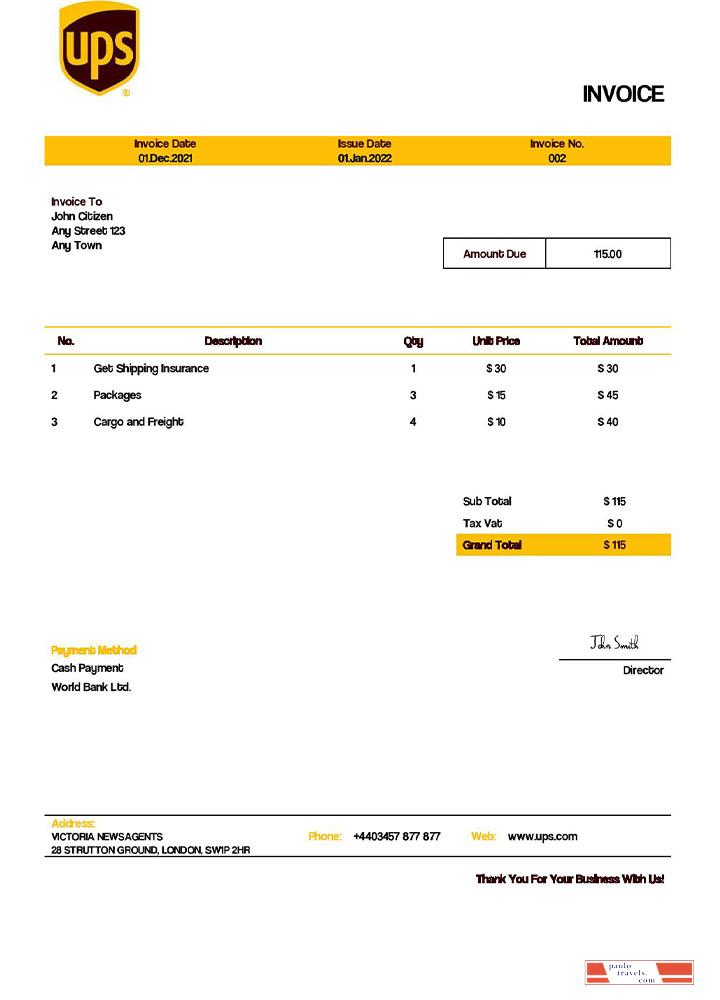 USA UPS invoice template PSD template